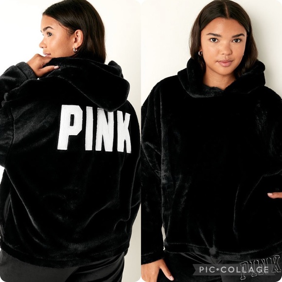 PINK Victoria's Secret Tops - PINK FAUX FUR HOODIE SWEATSHIRT